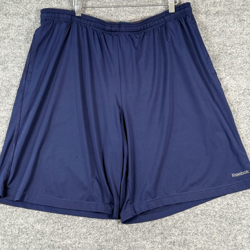 Retro Reebok Men Large Navy Blue Athletic Shorts Retro Drawstring Pockets Lounge